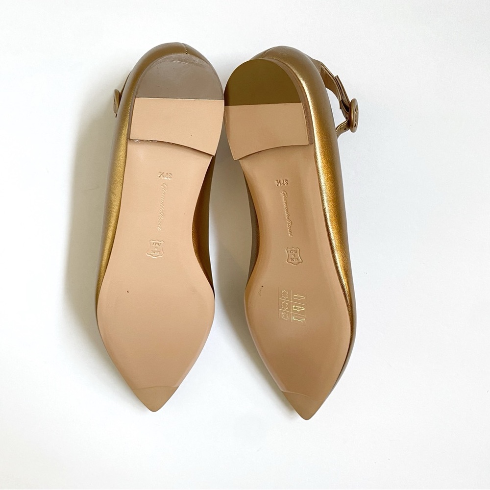 Gianvito Rossi Metallic Gold leather ankle strap pointed toe ballet flats - Picture 9 of 10